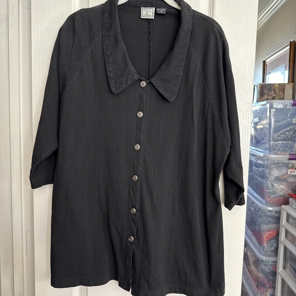 Paul‎ Et Duffier Shirt Womens Small Button Front 3/4 Sleeve Cotton Top Boxy 4766